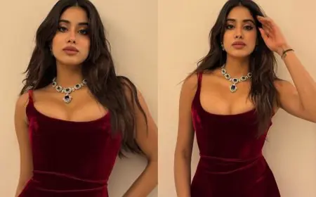Janhvi Kapoor Sets A Royal Statement In A Classic Maroon Velvet Gown For Christmas