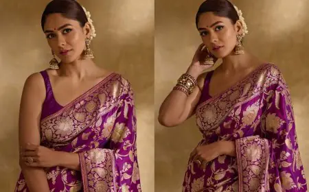 Mrunal Thakur Exudes Elegance In Traditional Purple Silk Saree; See Pics