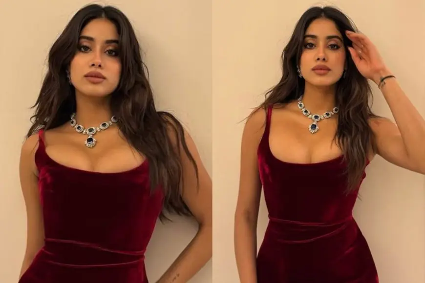 Janhvi Kapoor Sets A Royal Statement In A Classic Maroon Velvet Gown For Christmas