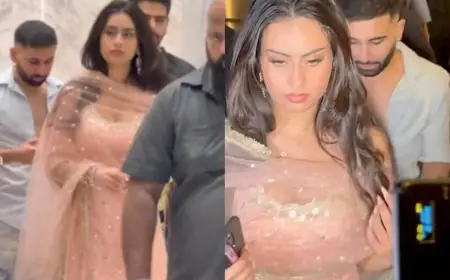 Nysa Devgan Stuns In A Gorgeous Mirror Work Blush Pink Sharara Set For Her Friend's Wedding