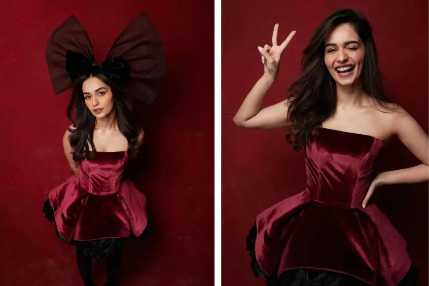 Manushi Chhillar Stuns in Ruby Red Velvet and Oversized Bow to Ring in 2025