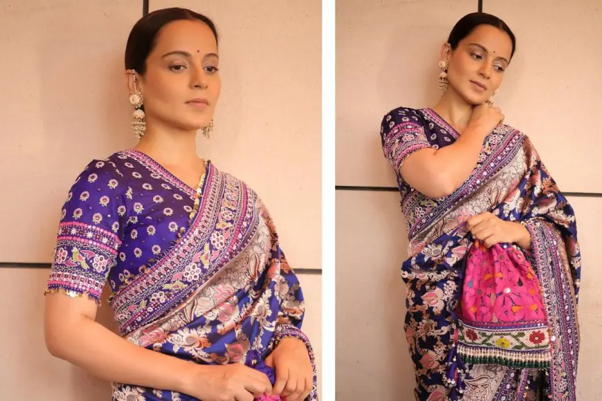 Kangana Ranaut Rocks Royal Purple Saree for Emergency Screening, Steals the Spotlight!