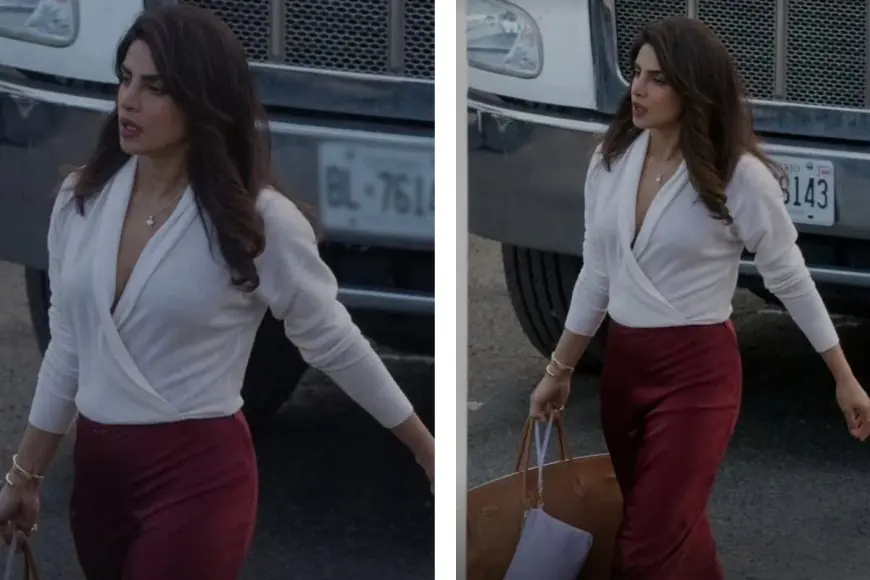 Priyanka Chopra Serves Cherry-Red Glam on Jonas Brothers’ Festive Film Set