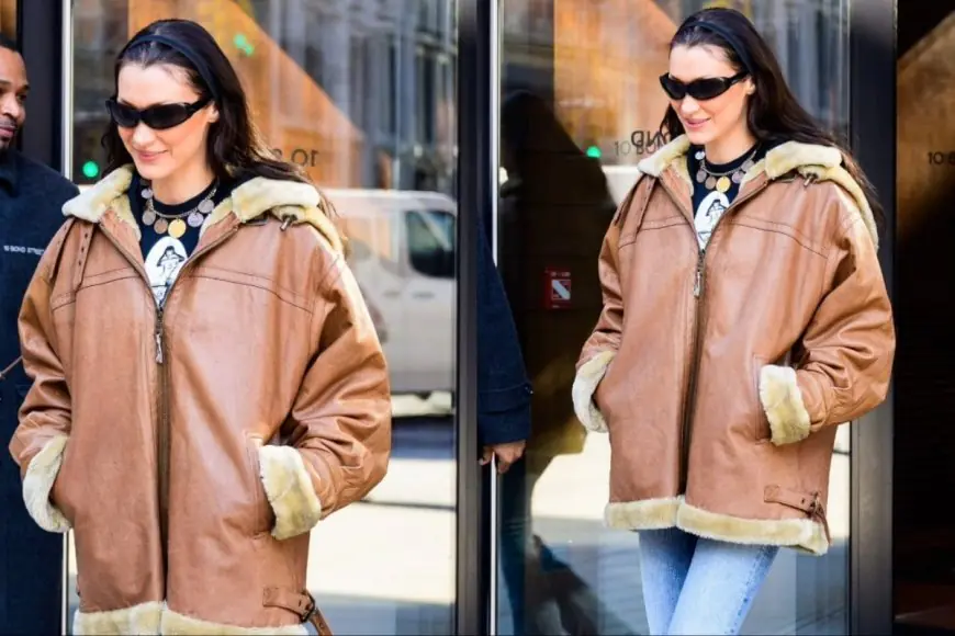 Bella Hadid Steps Out In Skinny Jeans, Oversized Fur-Trimmed Jacket; Blends Bohemian Charm With Retro