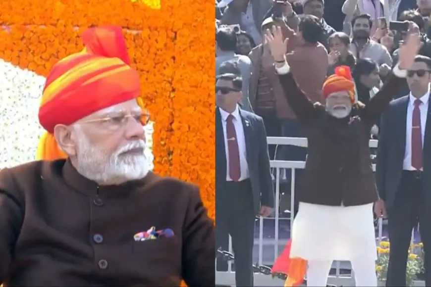 PM Narendra Modi Dons A Red And Yellow Bandhni Pagdi For Republic Day 2025