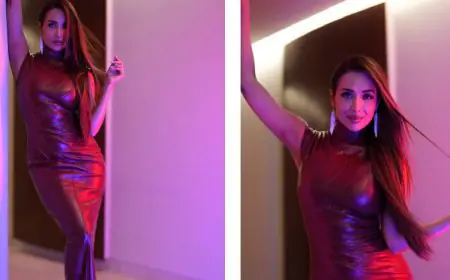 Malaika Arora Redefines Fashion With Her Perfect Red Bordeaux Leather Dress