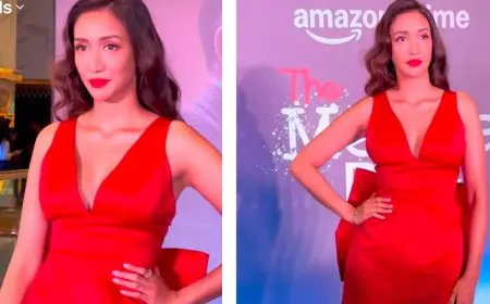 Shreya Chaudhry Nails The Bold And Elegant Red Look At The Mehta Boys Screening