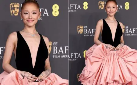 BAFTA 2025: Ariana Grande Brings Drama To The Red Carpet In A Black And Blush Louis Vuitton Gown
