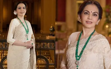 Nita Ambani Opts For A White Anamika Khanna Saree With Exquisite Chikankari Embroidery