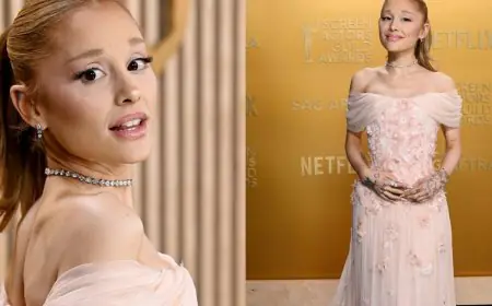 Ariana Grande Channels Her Inner Princess In A Pastel Pink Loewe Gown At 31st SAG Awards