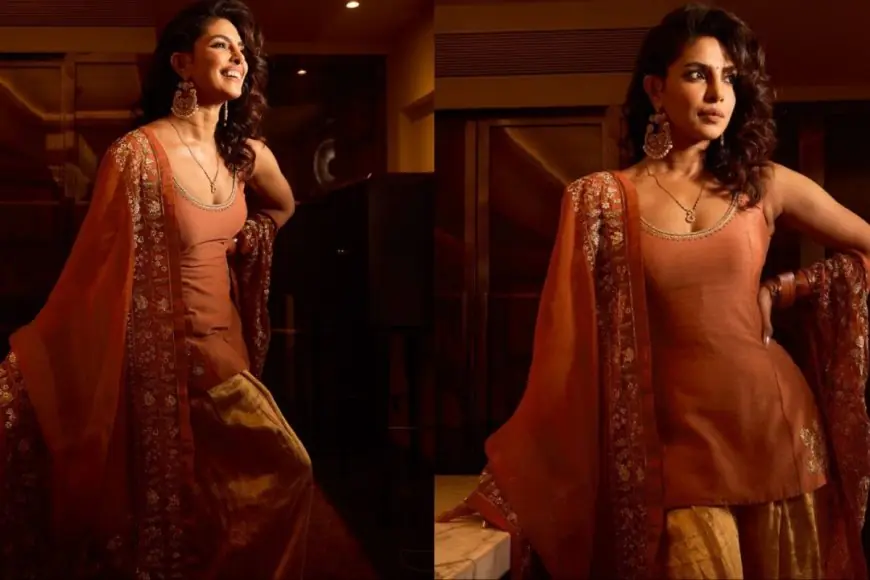 Priyanka Chopra's Short Orange Kurta And Golden Pants Is The Perfect Pick For Your Next Family Event