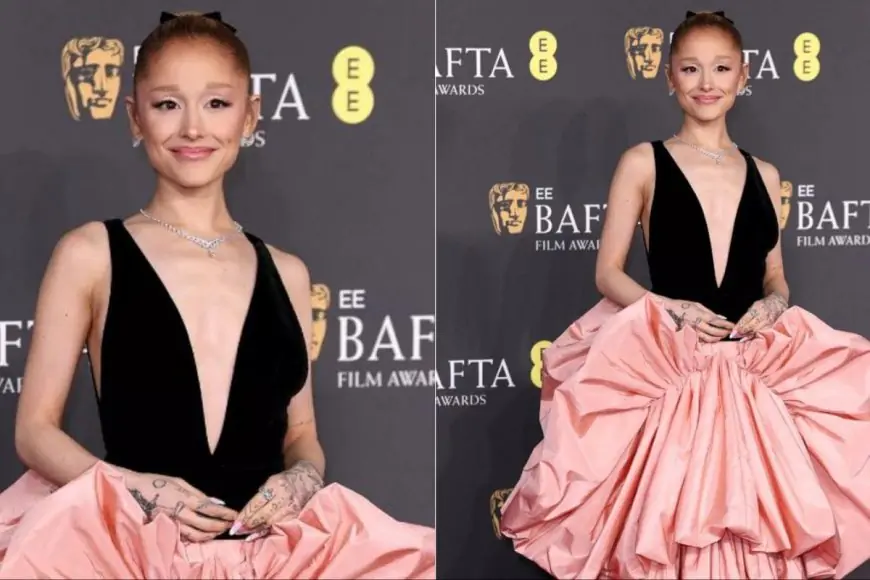 BAFTA 2025: Ariana Grande Brings Drama To The Red Carpet In A Black And Blush Louis Vuitton Gown