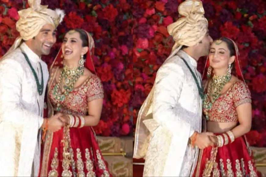 Aadar Jain And Alekha Advani Wow In Traditional Red And Ivory Ensembles For Their Wedding