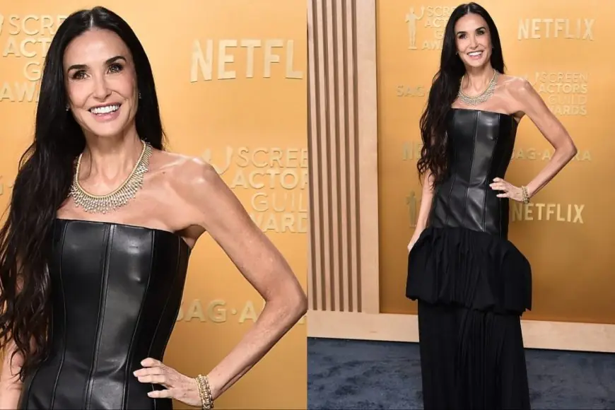 Demi Moore Blends Edgy And Playful Elements In A Leather Bottega Venetta Gown At 2025 SAG Awards