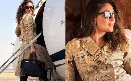 Kareena Kapoor Turns Heads In A Vintage John Galliano Newspaper Print Blazer And Skirt Ahead Of IIFA 2025