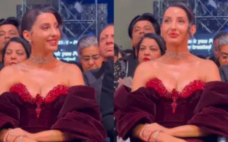 IIFA 2025: Nora Fatehi Channels Retro Glam And Elegance In A Strapless Red Velvet Gown
