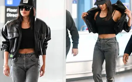 Priyanka Chopra Serves An Effortlessly Stylish Statement In A Leather Bomber Jacket And Distressed Jeans