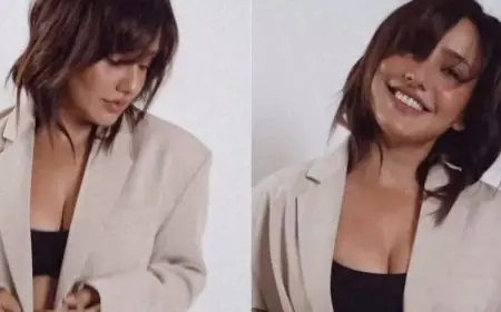 Neha Sharma Exudes Power And Style In A Stylish Oversized Beige Pantsuit Set