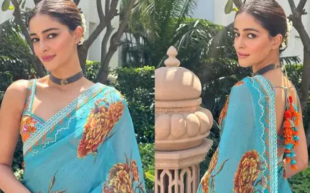 Ananya Panday Exudes Fresh Summer Energy In A Vibrant Blue Floral Printed Saree