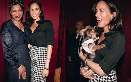 Meghan Markle Keeps It Chic And Classic In A Carolina Herrera Printed Skirt And Black Blouse