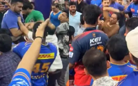 Ugly Brawl Breaks Out Between IPL Fans During DC vs MI Match In Delhi. Security Official Intervene
