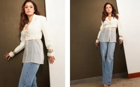 Nushrratt Bharuccha Nails the Cool-Girl Summer Look in a Cropped Blazer and Flared Pants