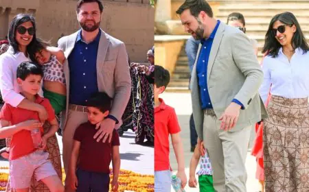 Usha Vance Opts For A Chic White Shirt And Brown Printed Skirt As She Explores Jaipur's Amber Fort With JD Vance