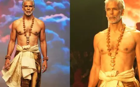 Milind Soman Returns To The Ramp And Wows In A Gold Saree Draped Like A Dhoti