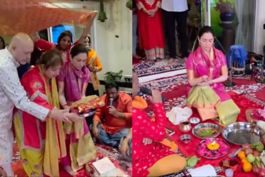 Tamannaah Bhatia Keeps It Simple And Stylish In A Rani Pink Suit For Her Mata Ki Chowki Celebration
