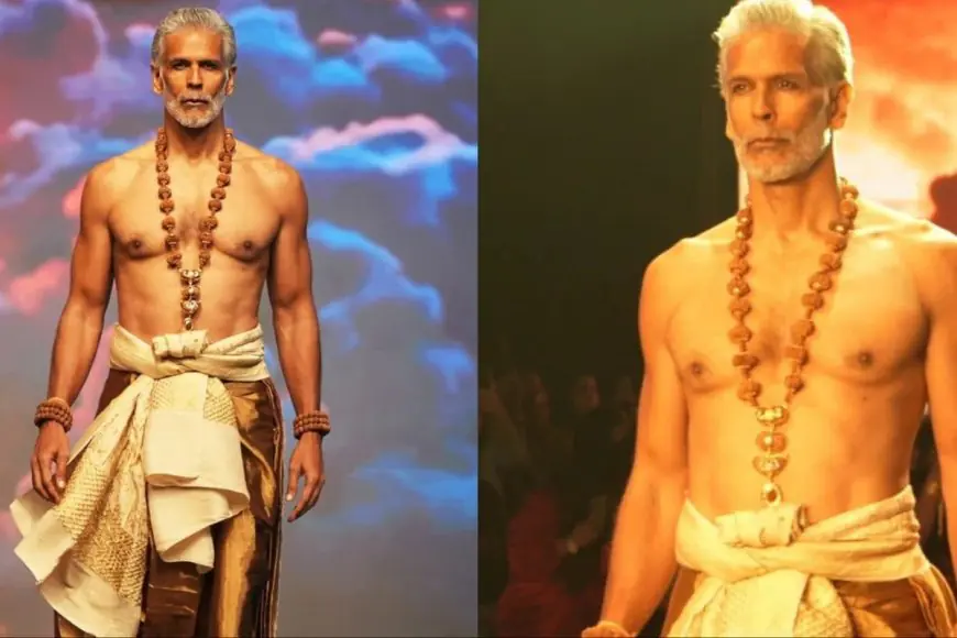 Milind Soman Returns To The Ramp And Wows In A Gold Saree Draped Like A Dhoti