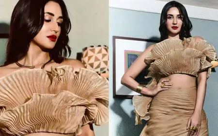 Nikita Dutta Serves Draped And Pleated Perfection In A Light Gold Maxi Dress