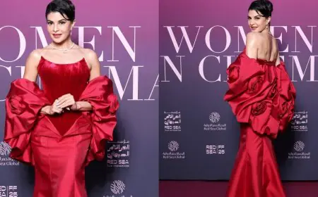 Jacqueline Fernandez Exudes Romantic Allure In A Strapless Red Gown At Cannes