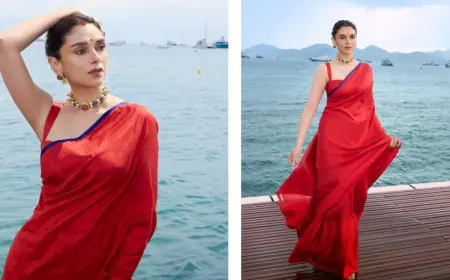 Aditi Rao Hydari Serves Desi Glam in Crimson Raw Mango at Cannes 2025