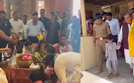 Mukesh Ambani Visits Dwarkadhish Temple with Akash Ambani and Shloka Mehta And Kids