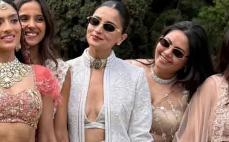 Alia Bhatt Makes a Statement in a Tailored Sherwani by Shantnu & Nikhil at a Friend’s Wedding in Spain