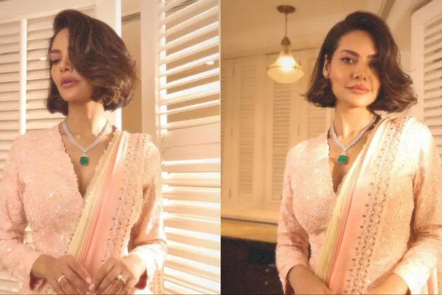 Esha Gupta Gives A Contemporary Twist To Her Pastel Ombre Saree At WAVES 2025