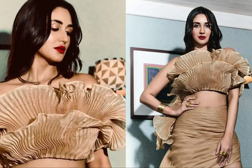 Nikita Dutta Serves Draped And Pleated Perfection In A Light Gold Maxi Dress