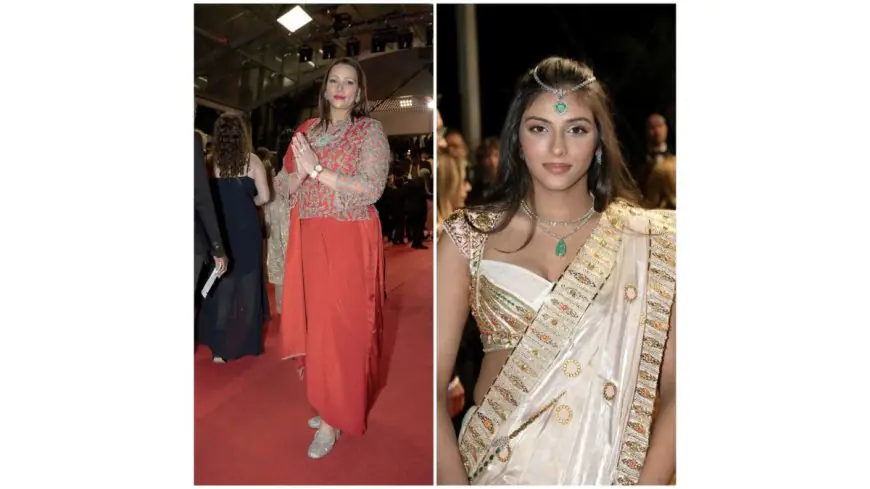 Nidarshana Gowani Shines at Cannes 2025 in Red Zari Look as Daughter Trishla Celebrates Indian Art