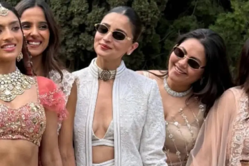 Alia Bhatt Makes a Statement in a Tailored Sherwani by Shantnu & Nikhil at a Friend’s Wedding in Spain