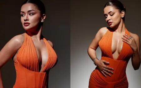 Avneet Kaur Turns Up The Heat In A Plunging Neckline Vibrant Orange Dress