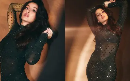 Nora Fatehi Blends Elegance And Edge In A Figure-Hugging Bottle Green Alaia Dress