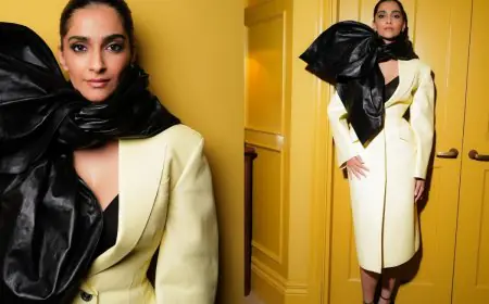 Sonam Kapoor Brings The Drama In A Butter Yellow Blazer Dress And Leather Scarf