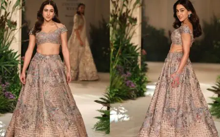 Sara Ali Khan Shimmers In A Rose Gold Lehenga At India Couture Week 2025