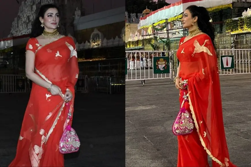 Dressed In Red And Gold Elegance, Shalini Passi Visits Tirupati On Her Birthday