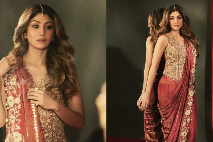 Shilpa Shetty Redefines Modern Elegance In A Bold Red Pre-Stitched Red Saree