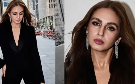 Huma Qureshi Honours Giorgio Armani In A Timeless Black Suit At Bayaan Promotions In Toronto