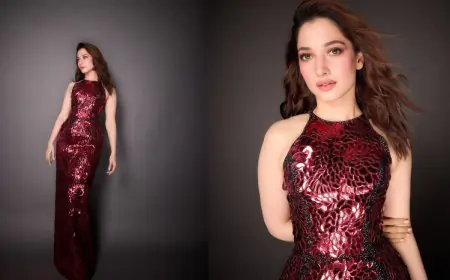 Tamannaah Bhatia Stuns In A Kristina Fidelskaya Wine-Red Gown At A Glamorous Awards Night
