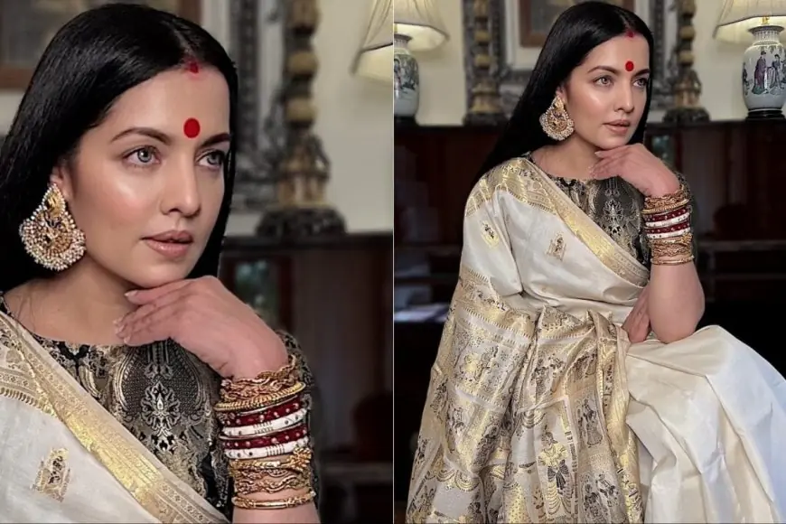 Celina Jaitly Elevates Festive Dressing In A Gold And Ivory Swarnachari Saree