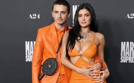 Timothee Chalamet, Kylie Jenner Are Twinning In Matching Orange Chrome Outfits