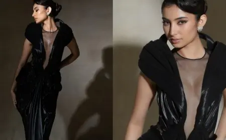 Dhurandhar Star Sara Arjun Channels Futurist Glamour In Amit Aggarwal's Sculptural Gown